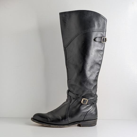 Frye Dorado Riding Boots 9 Black Tall Leather Harness Straps Classic Americana - Picture 1 of 16